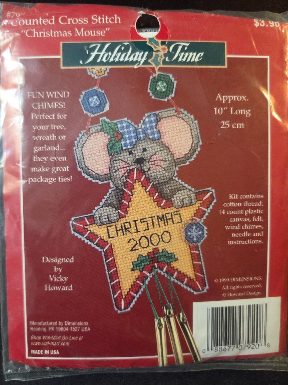 VTG Dimensions Christmas Mouse Wind Chime Kit 10" New #7920 Vicky Howard